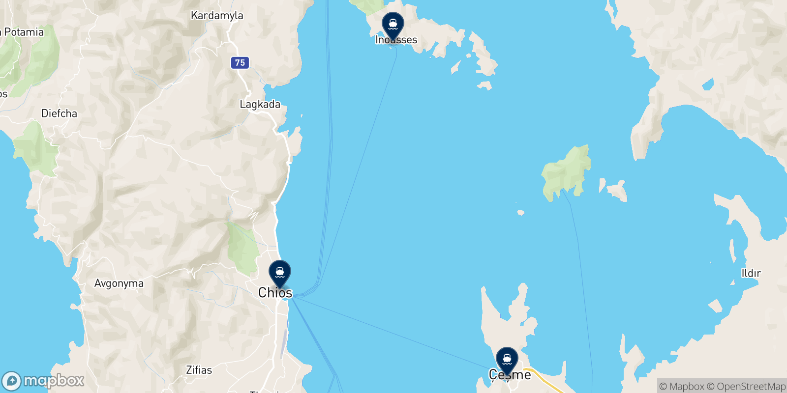 Mapa de los destinos Sunrise Lines Ltd
