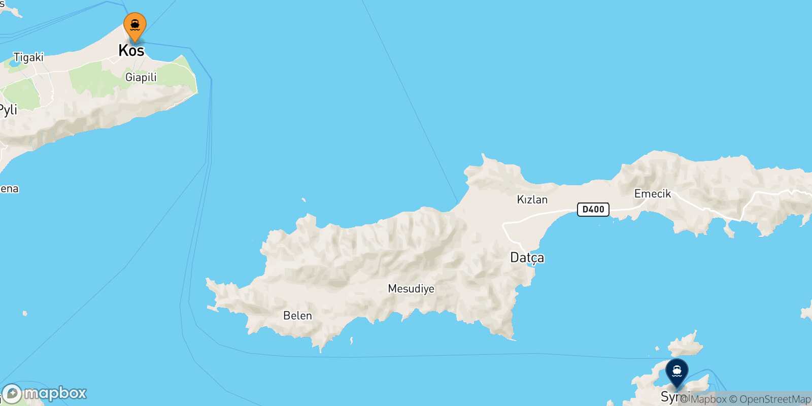 Mapa de la ruta Kos Symi