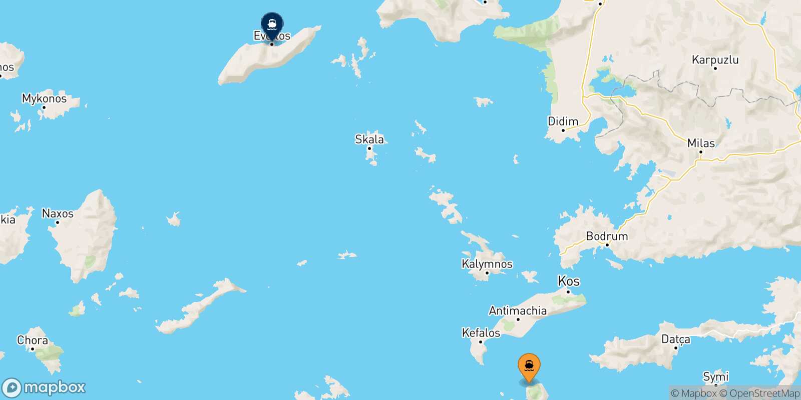 Mapa de la ruta Nisyros Evdilos (Ikaria)