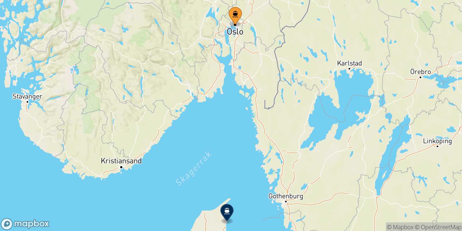 Mapa de la ruta Oslo Frederikshavn