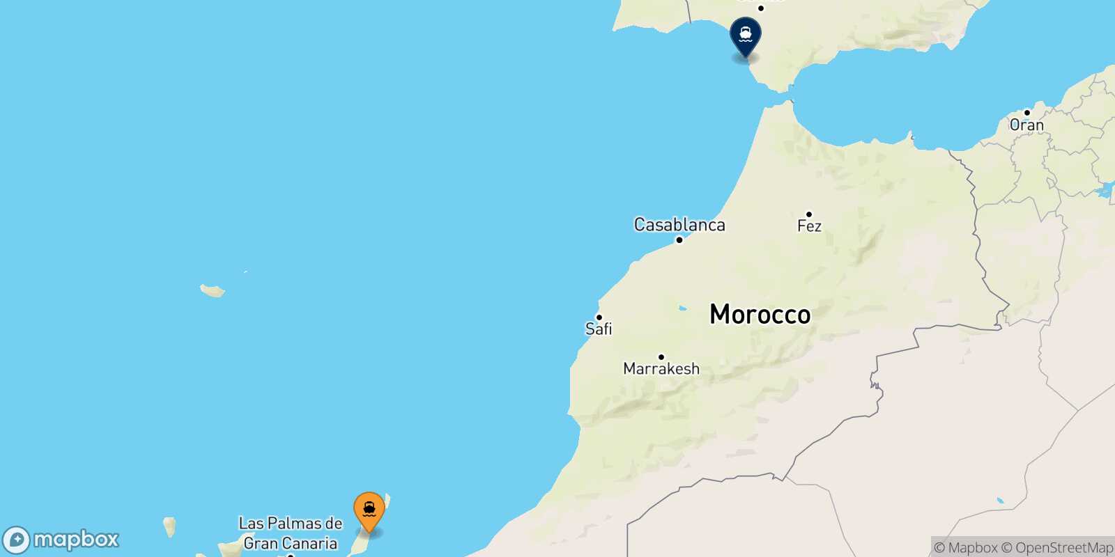 Mapa de la ruta Puerto Del Rosario (Fuerteventura) Cadiz