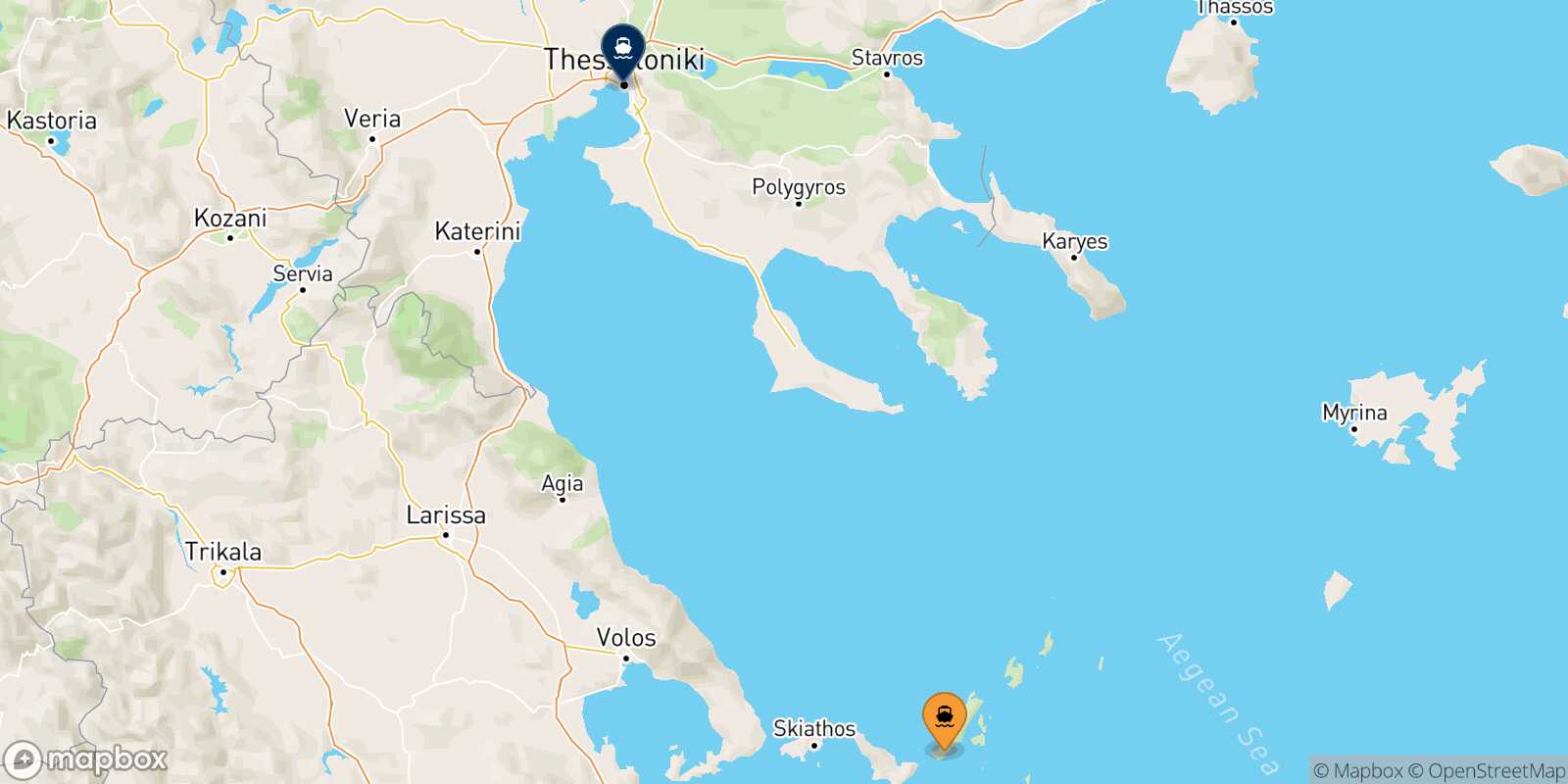 Mapa de la ruta Alonissos Salónica