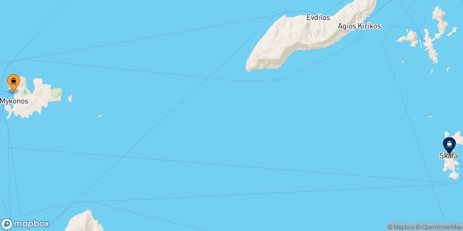 Mapa de la ruta Mykonos Patmos