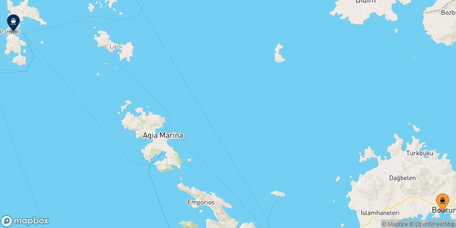 Mapa de la ruta Bodrum Patmos