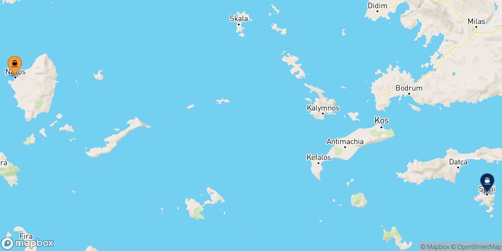 Mapa de la ruta Naxos Symi
