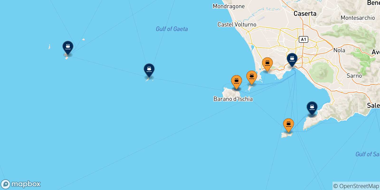 Mapa de las posibles rutas entre Golfo De Nápoles y  Italia