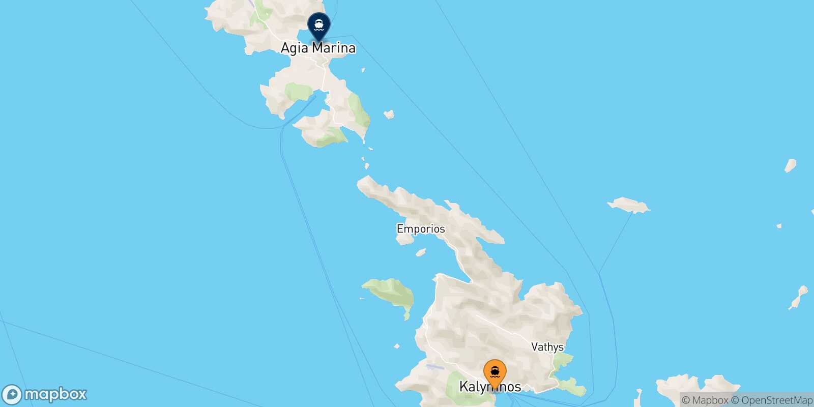 Mapa de la ruta Kalymnos Agia Marina (Leros)