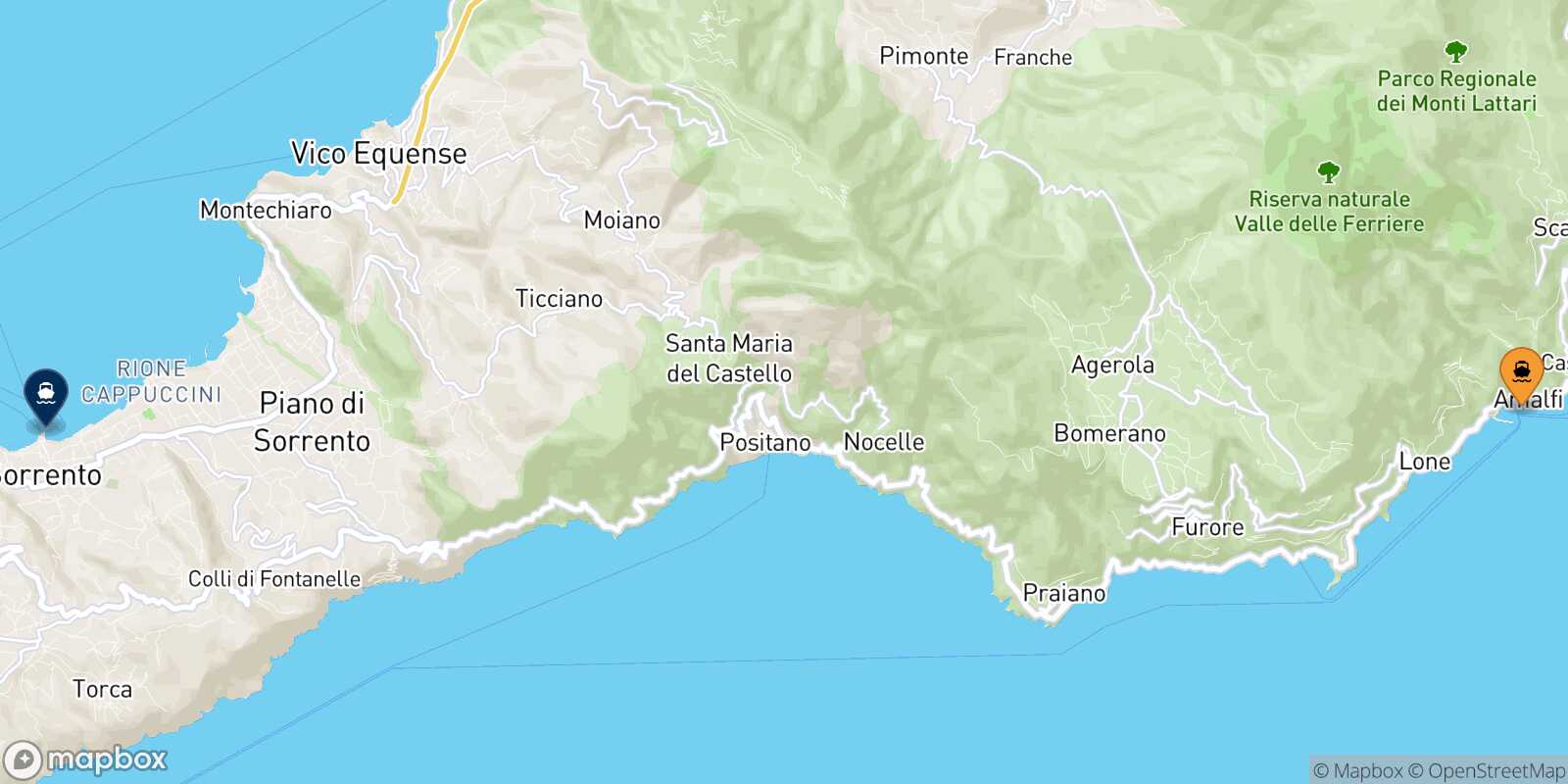 Mapa de la ruta Amalfi Sorrento