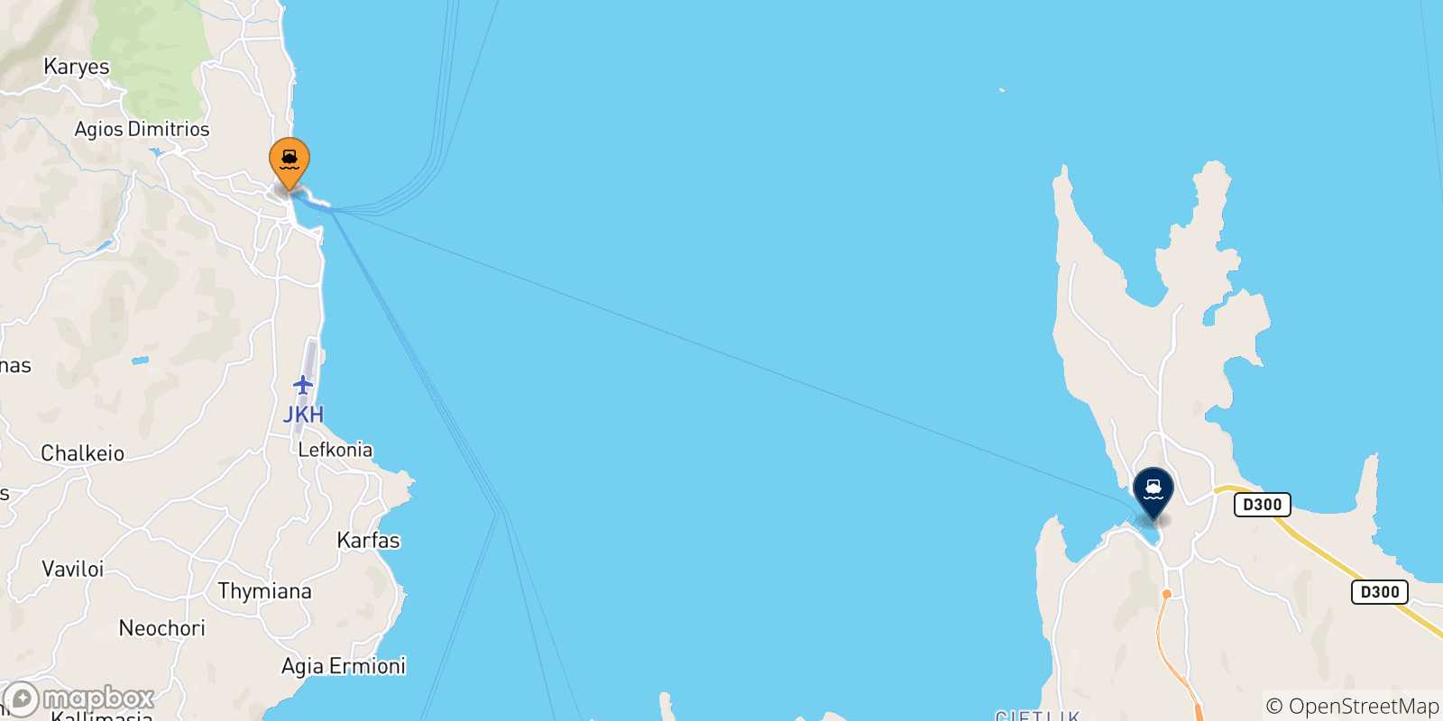Mapa de las posibles rutas entre Islas Del Egeo y  Cesme