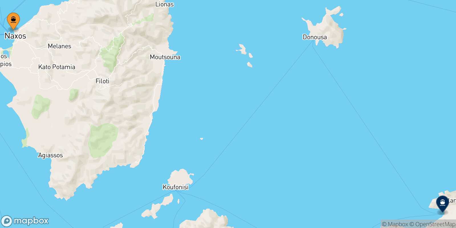 Mapa de la ruta Naxos Aegiali (Amorgos)