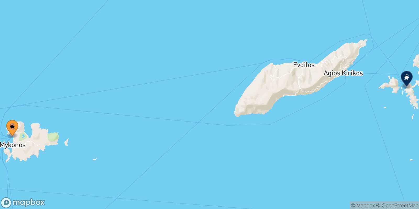 Mapa de la ruta Mykonos Fourni