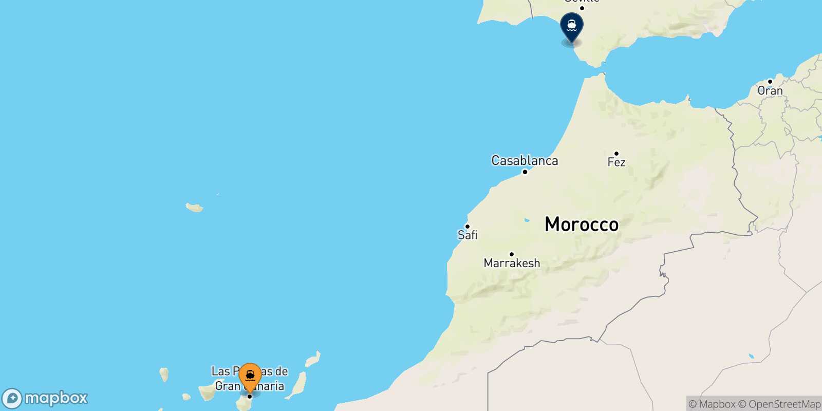 Mapa de la ruta Las Palmas De Gran Canaria Cadiz