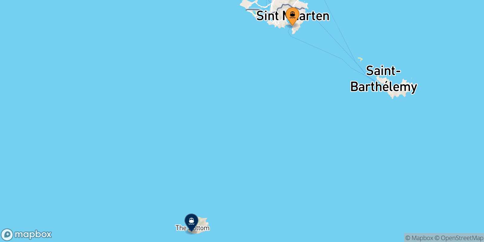 Mapa de los puertos conectados con  Saba