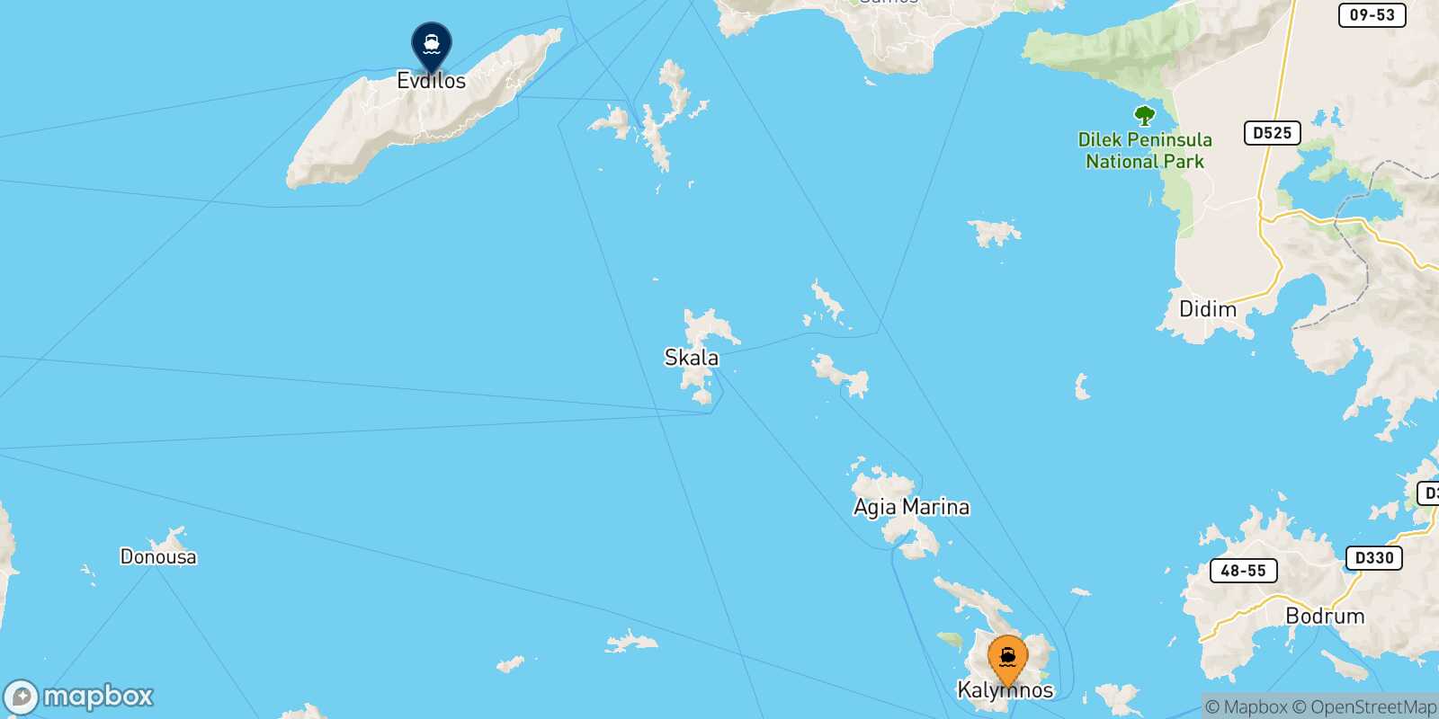 Mapa de la ruta Kalymnos Evdilos (Ikaria)