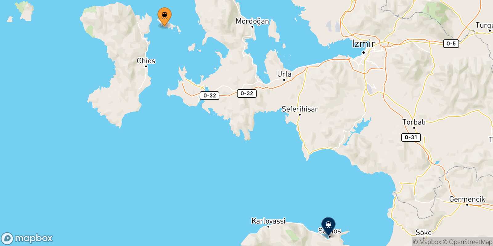 Mapa de la ruta Inousses Vathi (Samos)