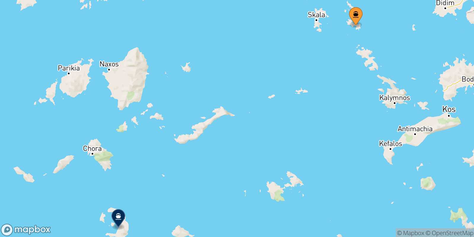 Mapa de la ruta Lipsi Santorini