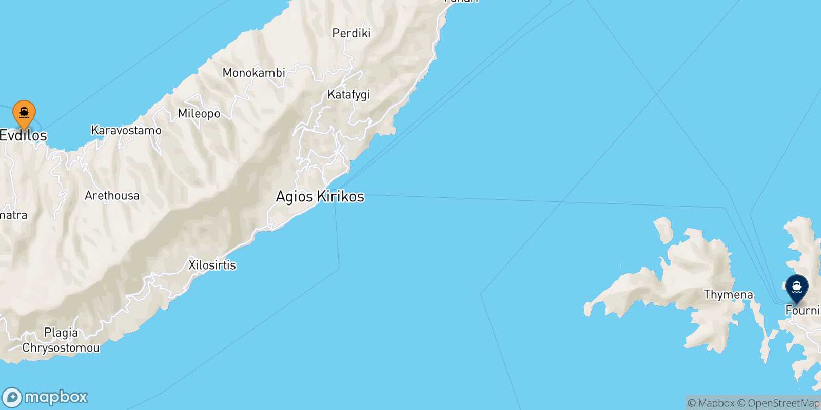 Mapa de la ruta Evdilos (Ikaria) Fourni