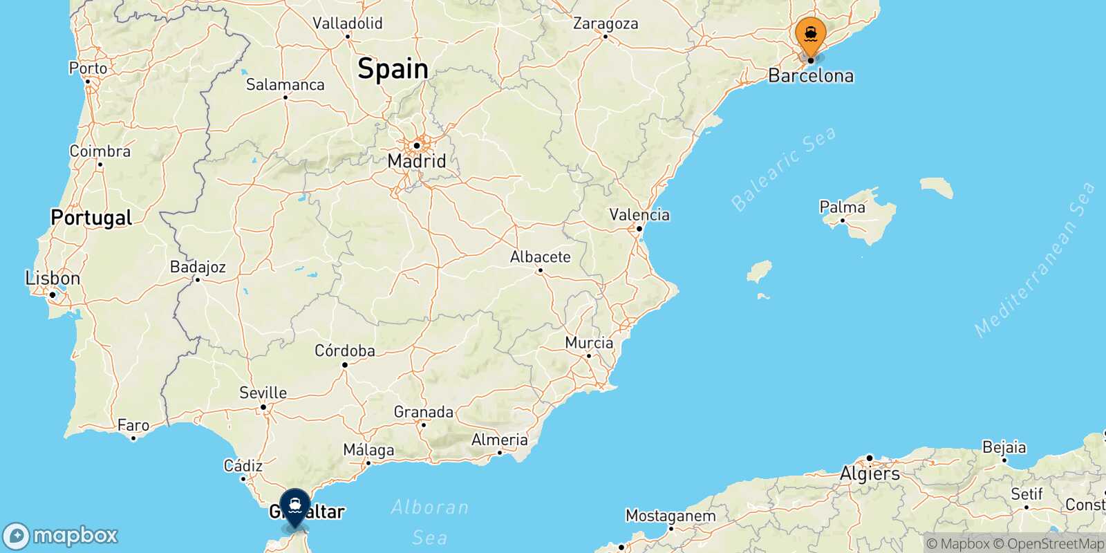Mapa de la ruta Barcelona Tánger Med