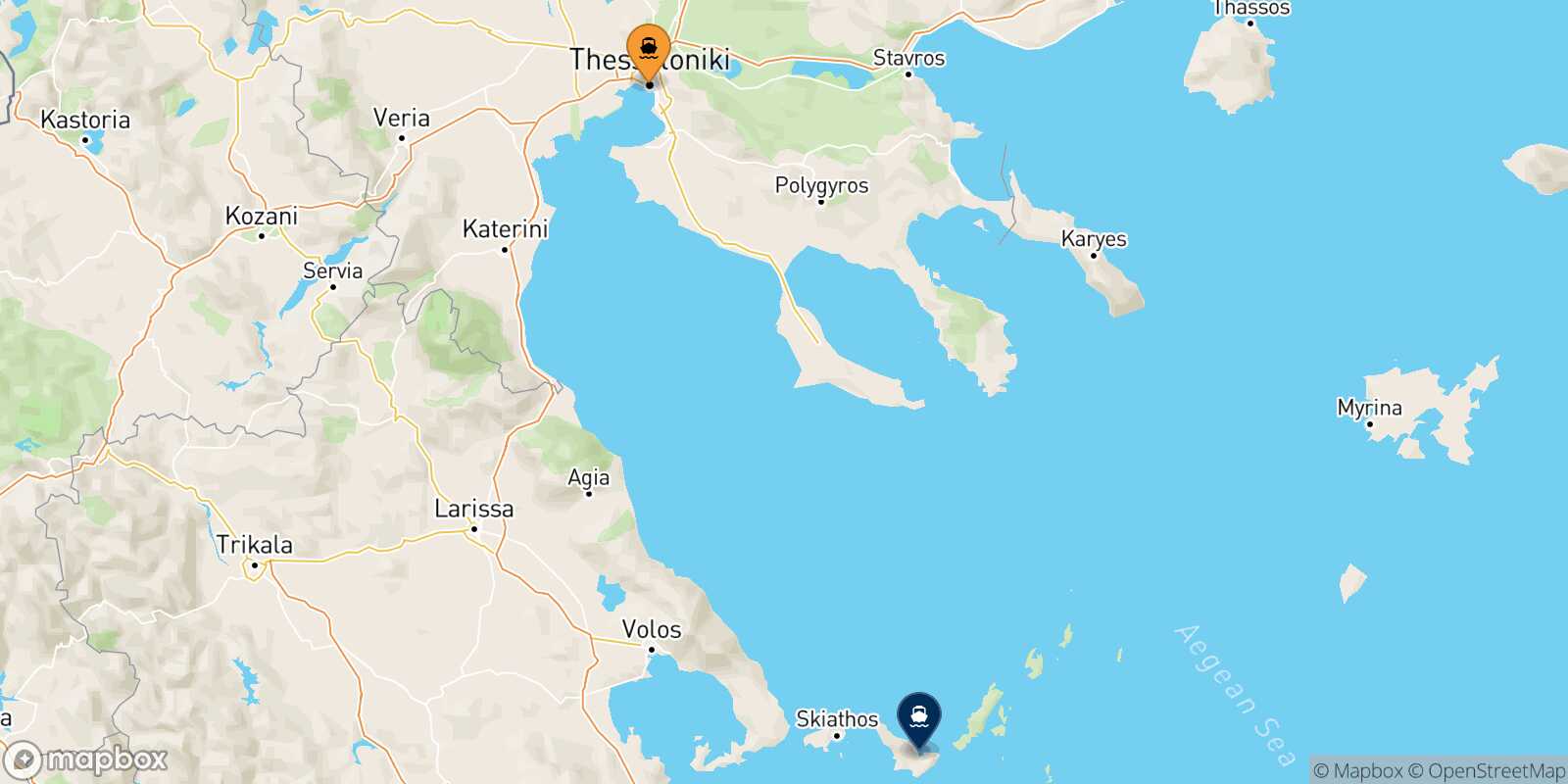 Mapa de la ruta Salónica Skopelos