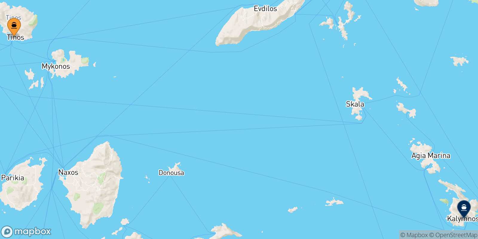 Mapa de la ruta Tinos Kalymnos