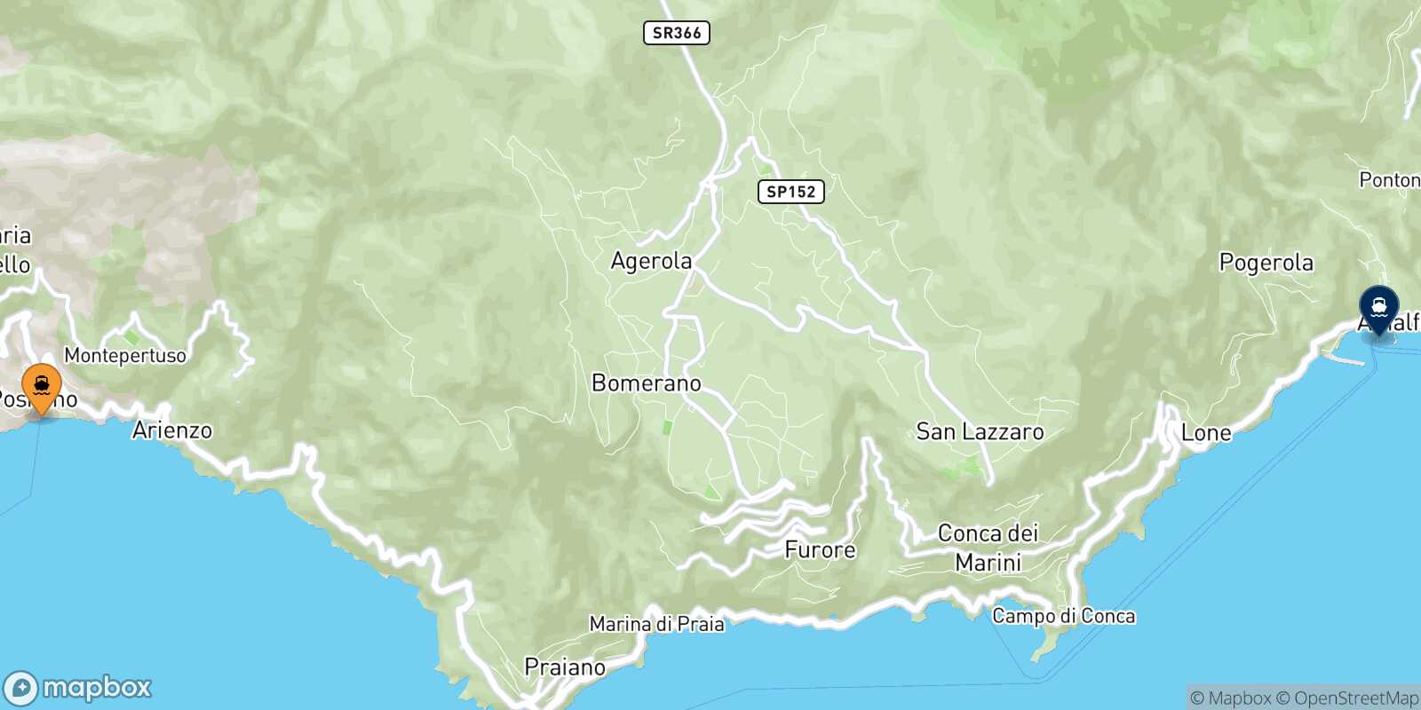 Mapa de la ruta Positano Amalfi