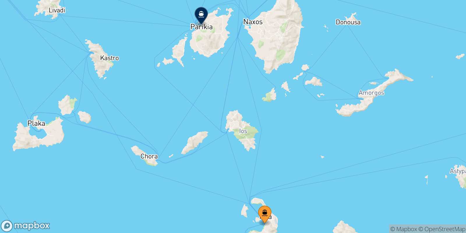 Mapa de la ruta Santorini Paros