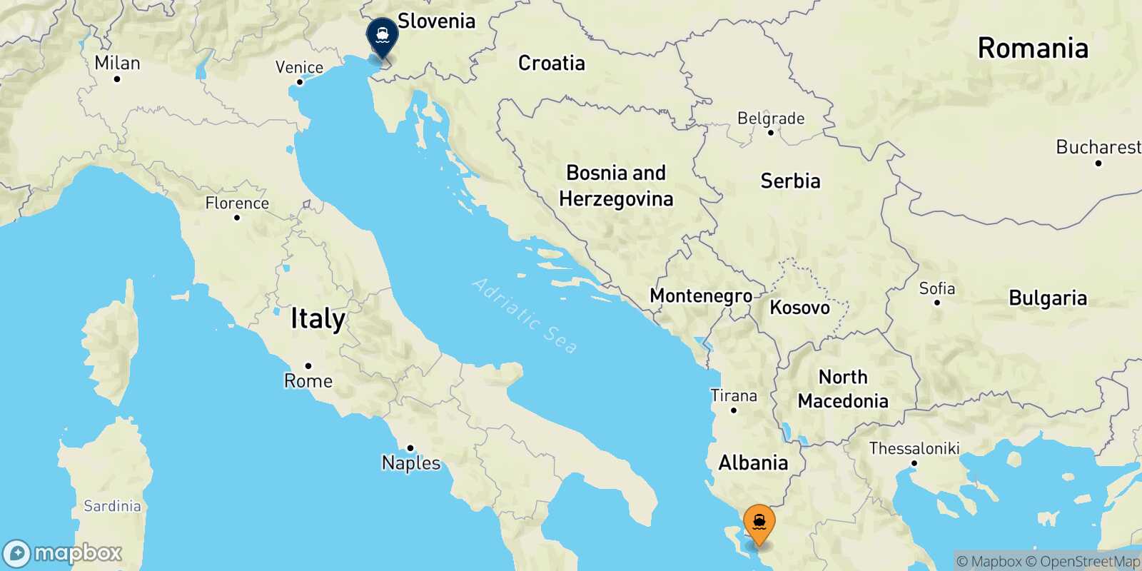 Mapa de la ruta Igoumenitsa Trieste