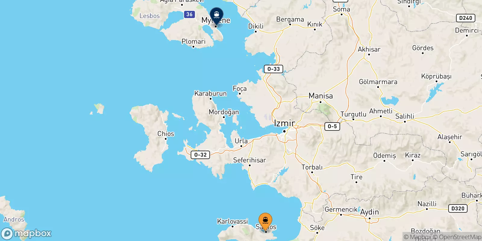 Ferries de Vathi (Samos) a Mytilene (Lesvos)