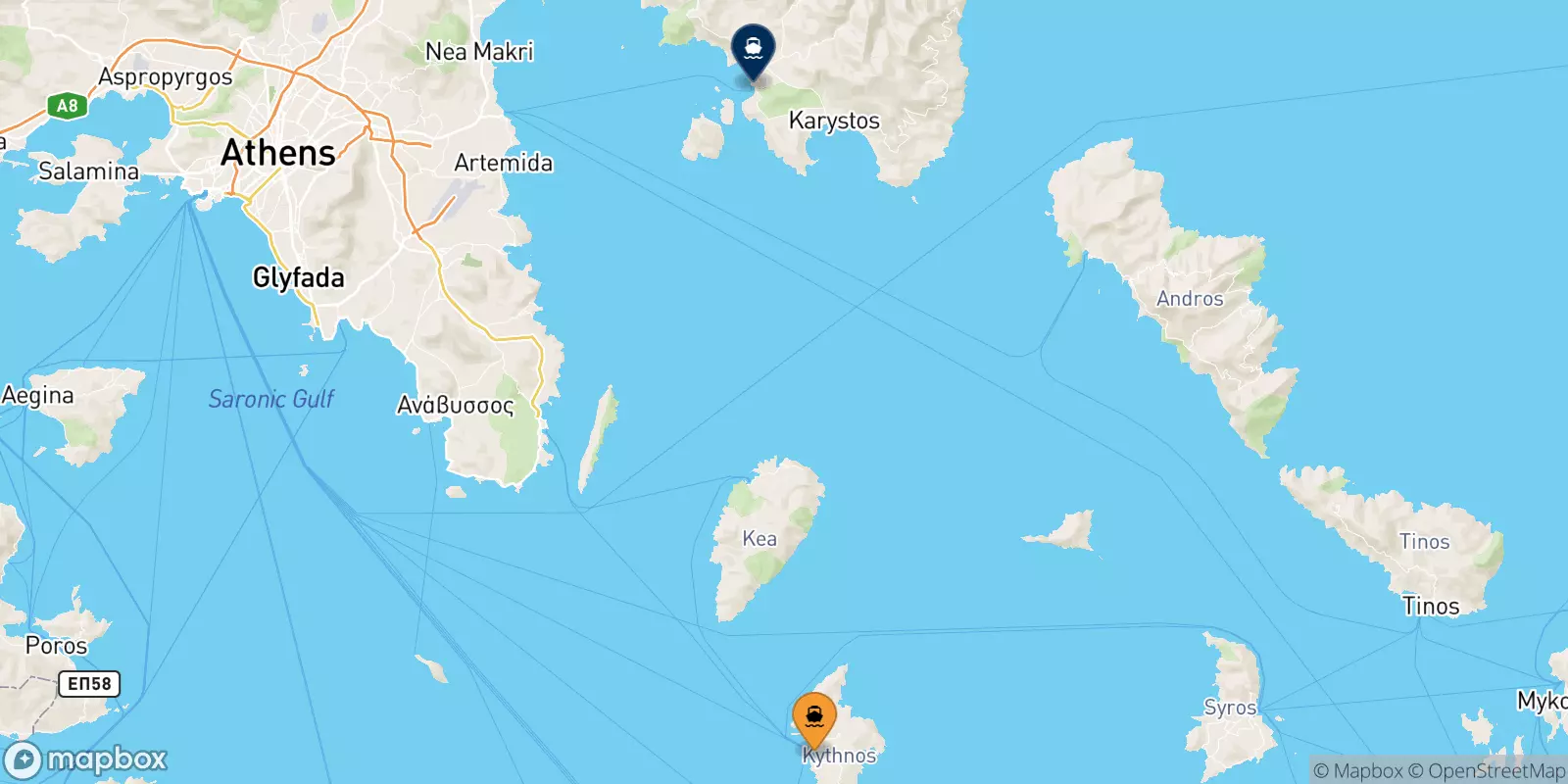 Ferries de Kythnos a Karystos