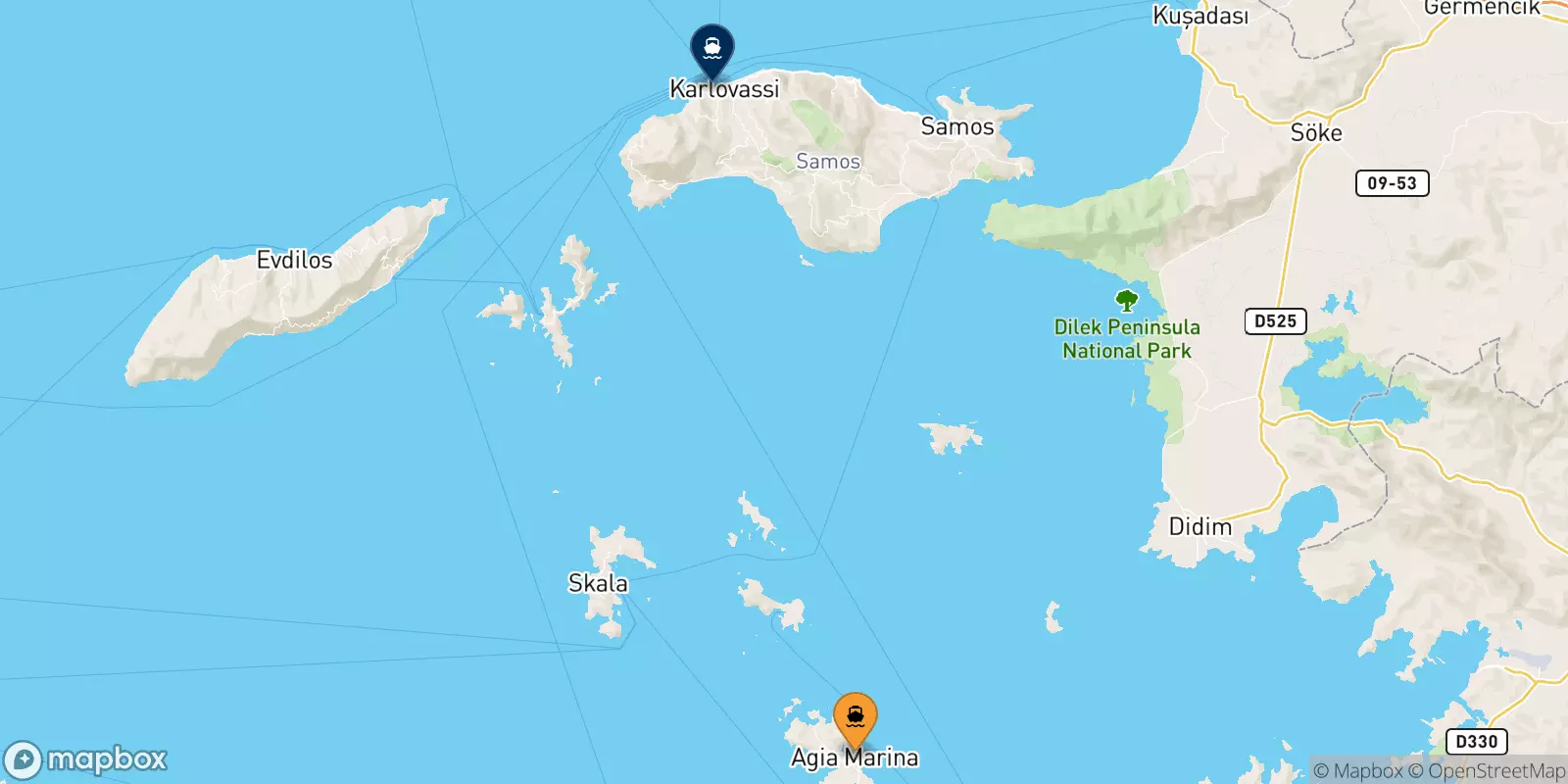 Ferries de Agia Marina (Leros) a Pythagorio (Samos)