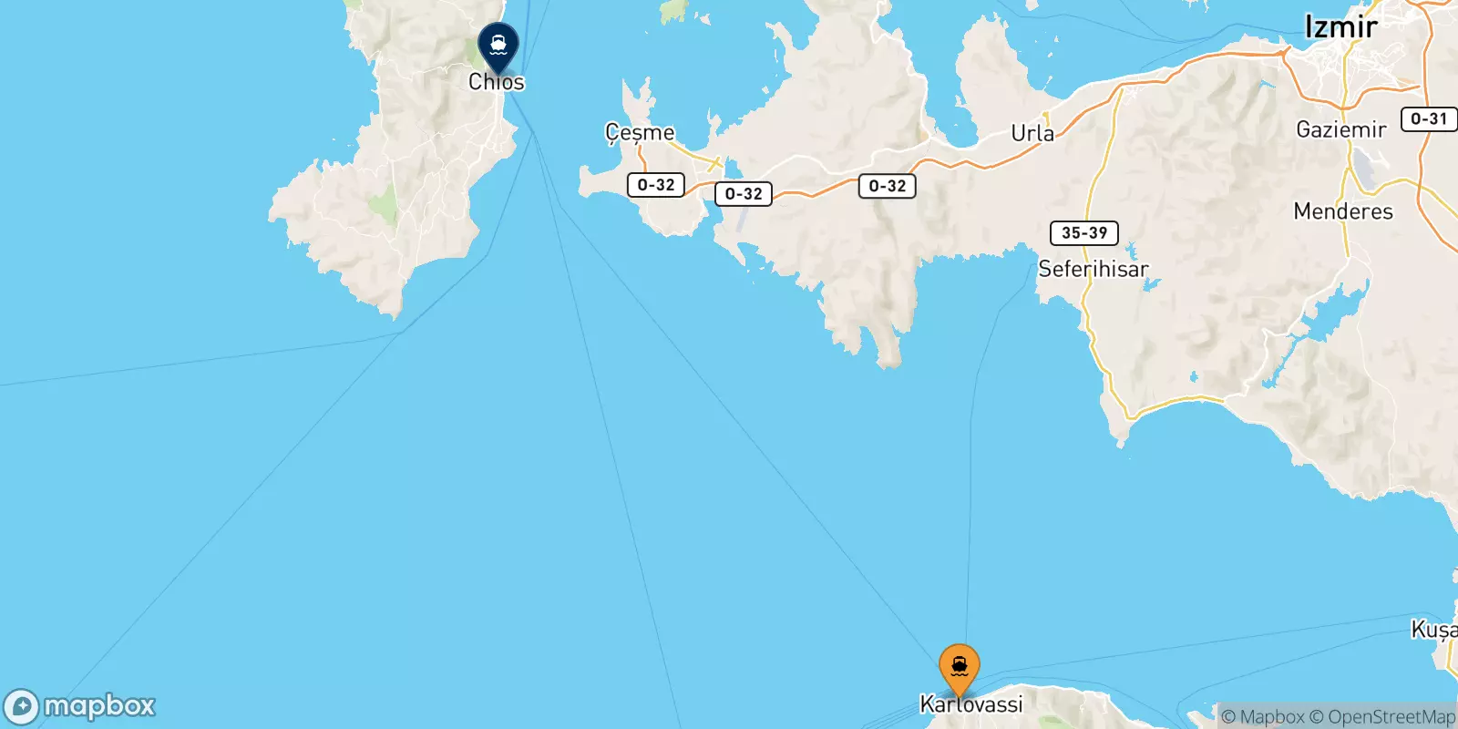 Ferries de Pythagorio (Samos) a Quios